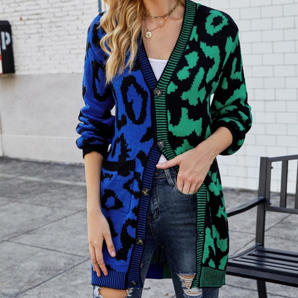 Blue Leopard Button Down Cardigan - Picture 3 of 9